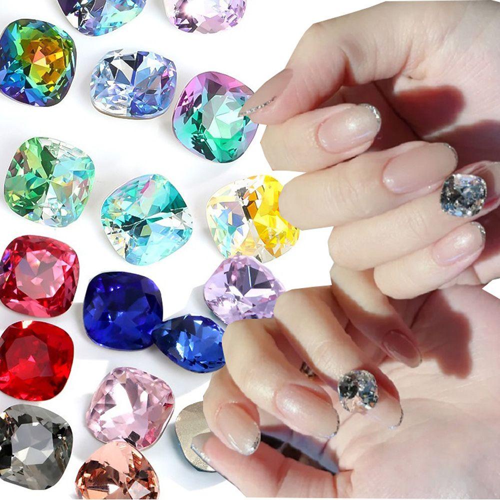 Needway   Nail Art Rhinestones Aurora Mewah Mengkilap Membuat Perhiasan Glliter Kaca Flatback Permata Nail Charms