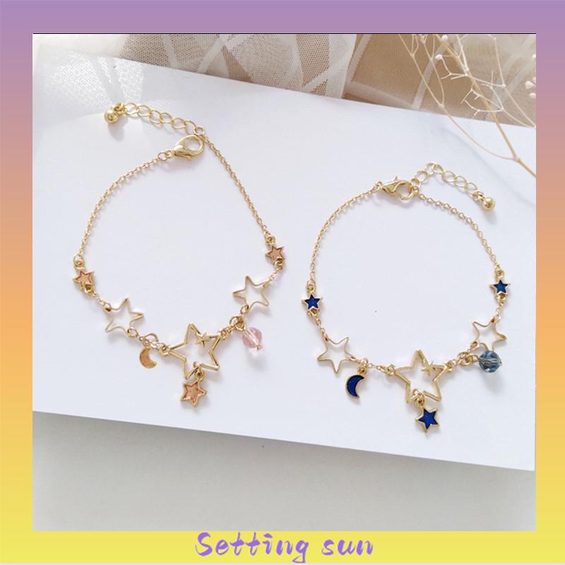 Korea Bintang Gelang Bulan Lucu Liontin Gelang Wanita Fashion Perhiasan Aksesoris TN