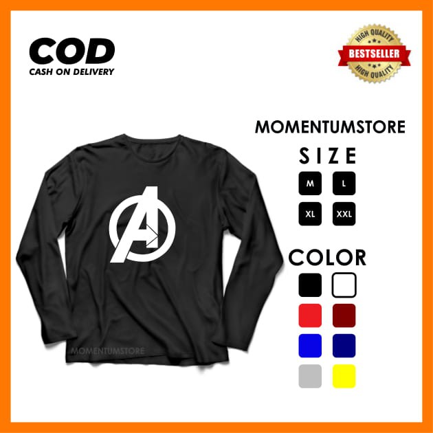 T SHIRT AVENGERS LOGO  LENGAN PANJANG COTTON  COMBED  30S  