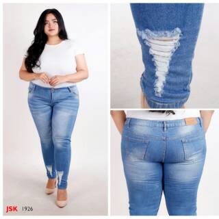  JUMBO  BIGSIZE Celana  Panjang Ripped Jeans  Wanita Denim  