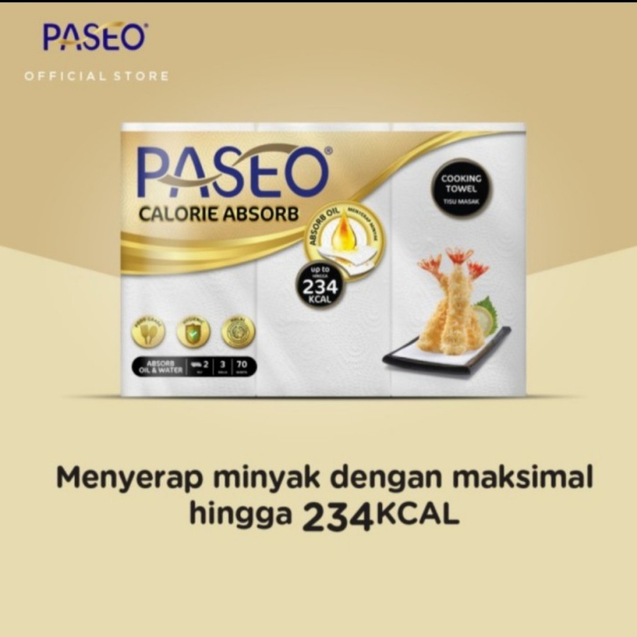 Paseo Calorie Absorb | Tissue Penyerap Minyak &amp; Air | Tissue Dapur 3 Roll