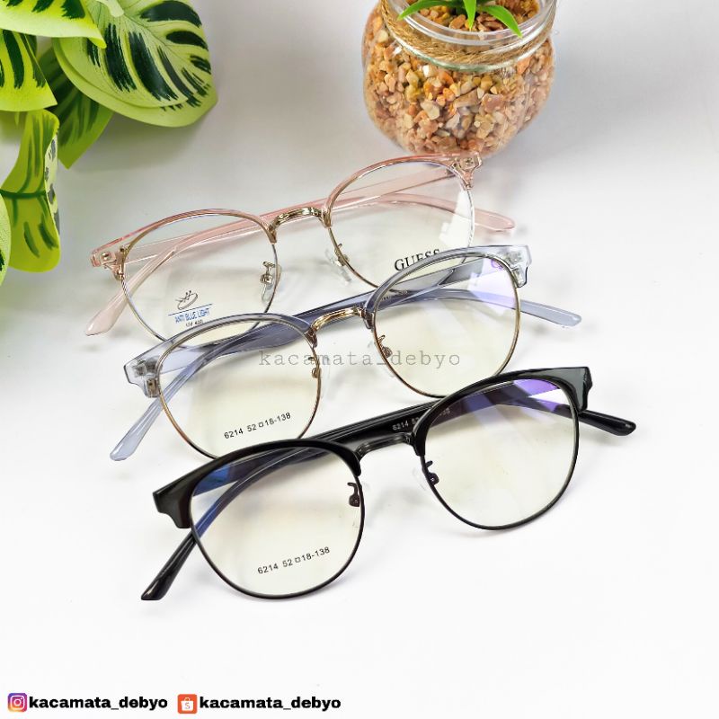 Frame Besi Kombinasi Plastik/Bingkai Kacamata/Kacamata Bulat/Kacamata Korea/Kacamata Pink Bulat