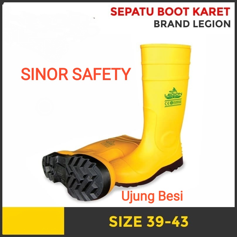 Sepatu Boot Rubber Safety LEGION Karet Ujung Besi Steel Toe Proyek