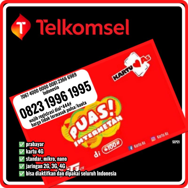 Kartu perdana nomor cantik Telkomsel AS 4G LTE rapi dobel tahun 1996 1995