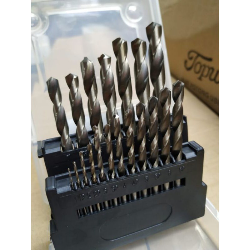 mata bor besi 1 mm s/d 10 mm - mata bor set 19 pcs - hss twist drill bit set
