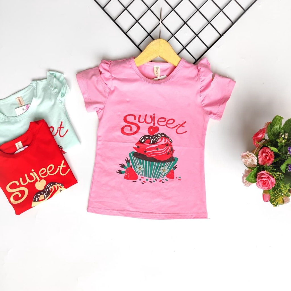 Promo !! Atasan anak perempuan / Kaos anak lucu import / atasan sweet cake strawberryukuran 6bln-2thn