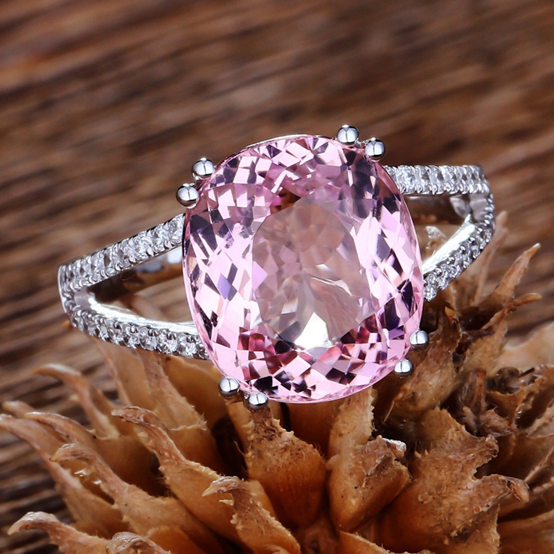 Cincin Wanita Hias Batu Permata Kristal Warna Pink Untuk Pernikahan