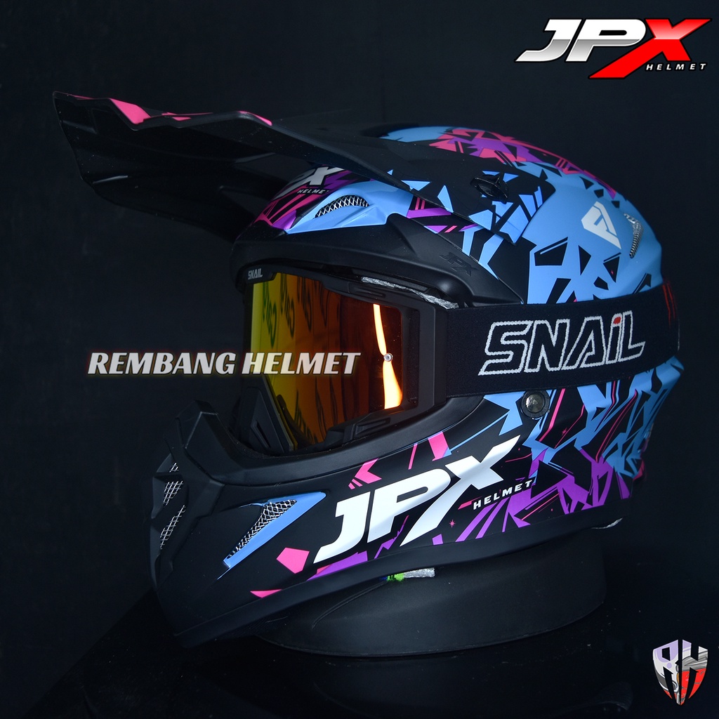 HELM JPX CROSS_FOX1 X33 - BLUE DOFF PAKET GANTENG GOOGLE SNAIL HELM JPX KLX ORIGINAL HELMET MOTO TRAIL SUPERMOTO HELM FULL FACE MOTO CROSS TERBAIK-MX40 MATT BLACK/RED