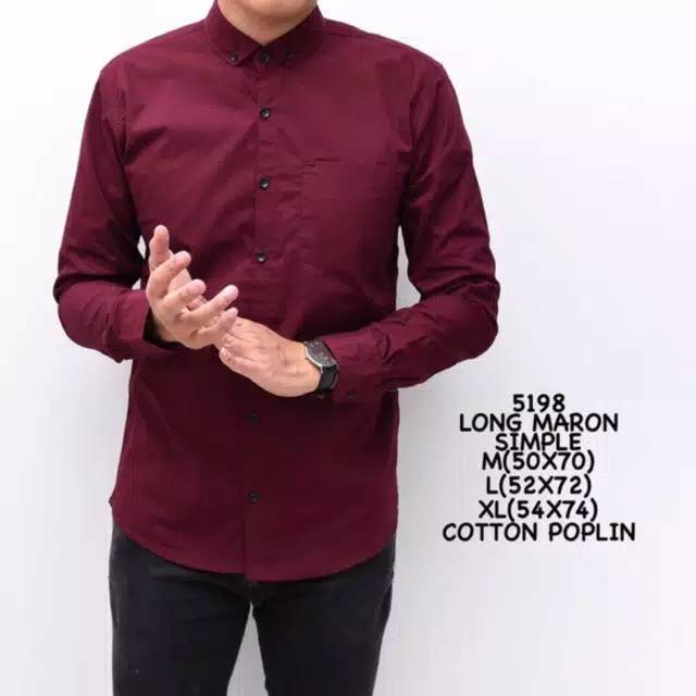 Kemeja Lengan Panjang Pria Polos Merah Maroon