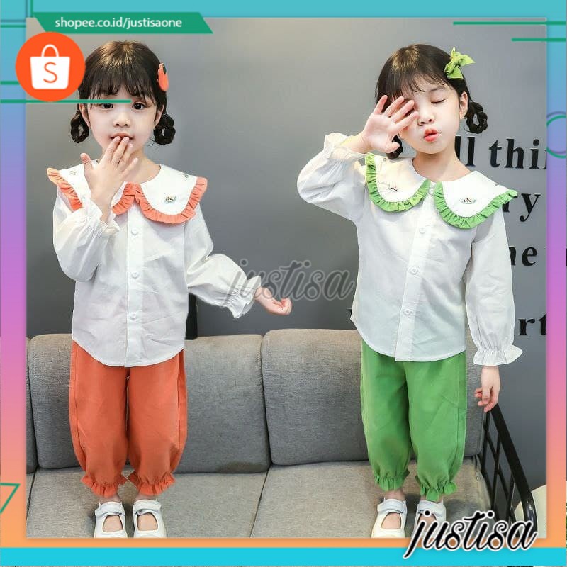 Promo !! one set anak perempuan lucu LS setelan remple plain white colour import uk 1-4th