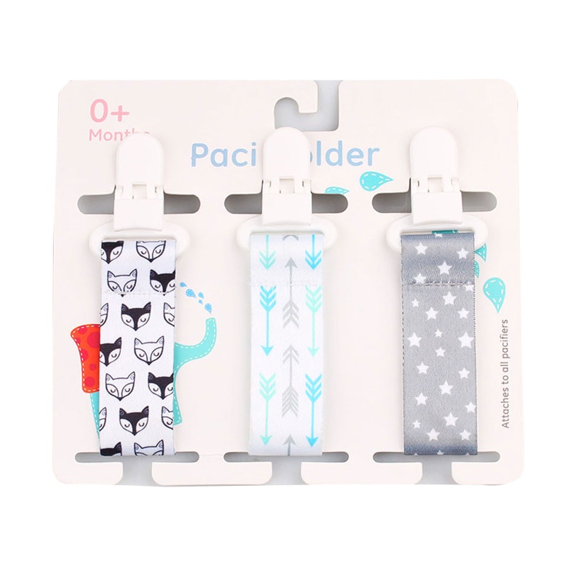 Mary 3pcs / set Klip Rantai Holder Dot Empeng Bayi Motif Print Kartun DIY