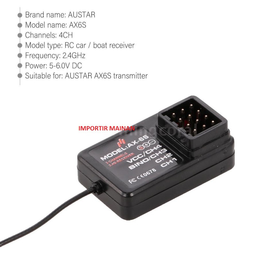 receiver AUSTAR AX6S 4 channel for rc car rc boat rc kapal