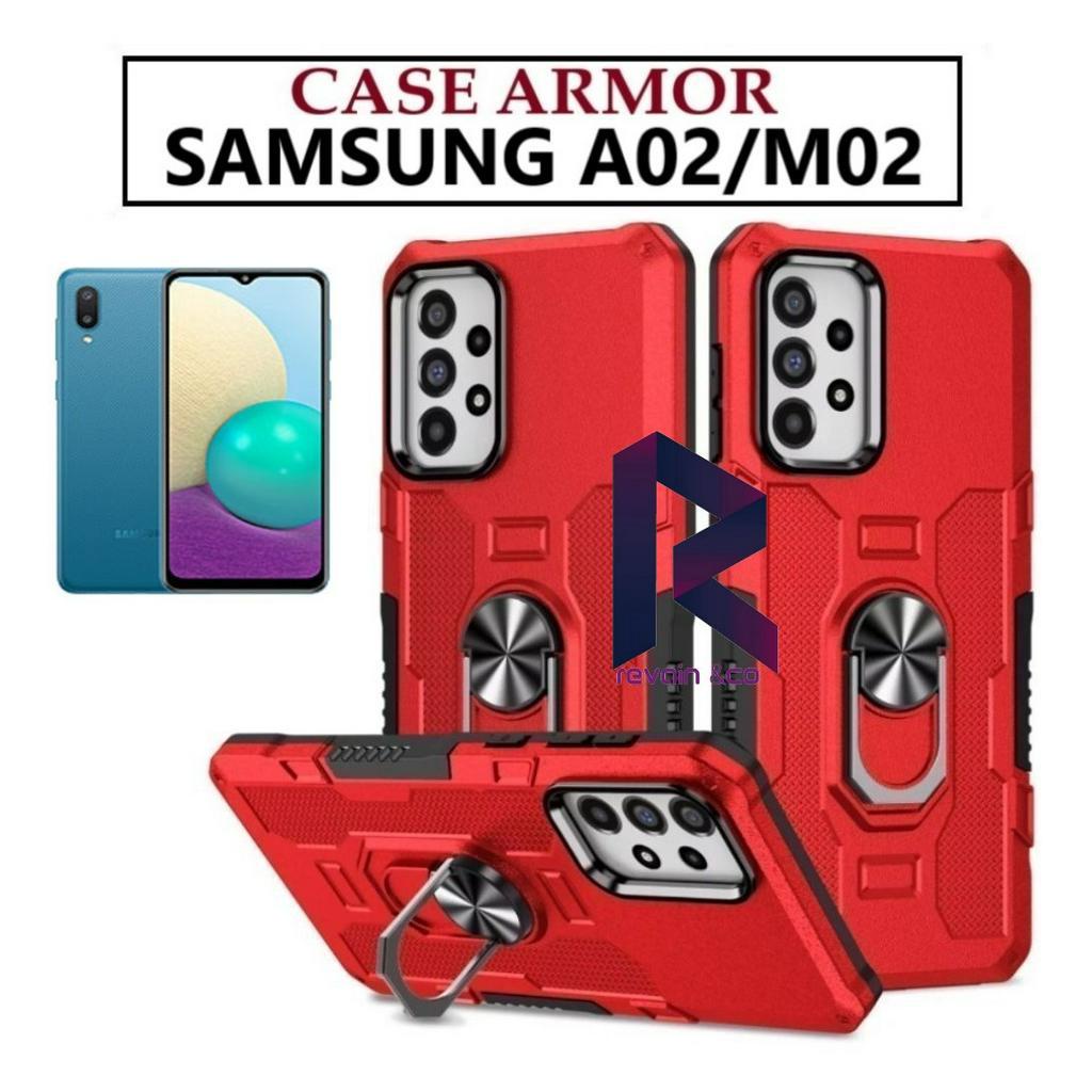 Case Armor SAMSUNG A02 M02 Iring Cincin Magnetic Kesing Hp Protect kamera Premium Hard Case Standing Robot Pelindung Kamera