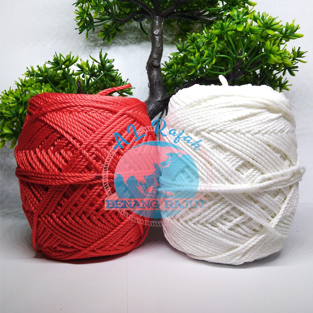 ALRAFAH - Benang rajut Poly kilap/ Polyester / PAKET 10 BOLA 5 merah 5 putih mutiara