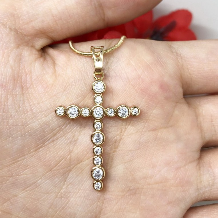 Liontin Salib Xuping Asli Liontin Batu Bulat Lapis Emas - BP150