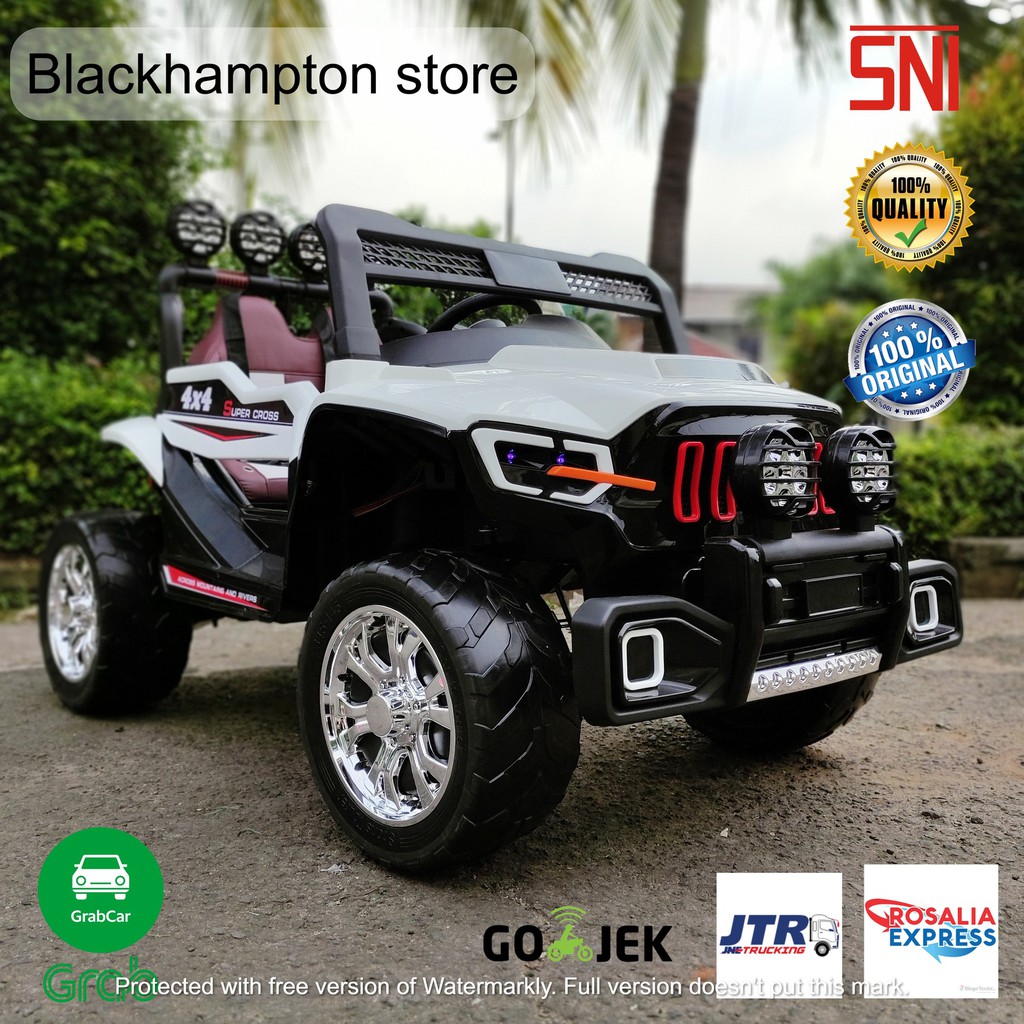 Mainan Anak Mobil Aki Jeep Bomber Ban Karet 2 Seat