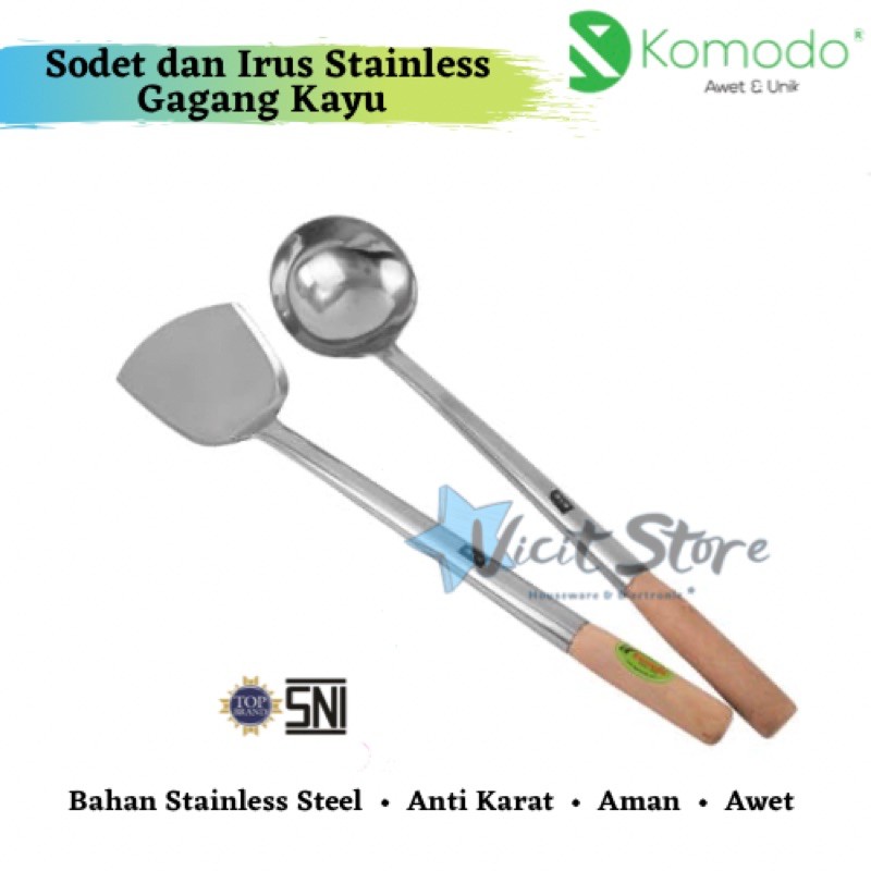 Sodet Irus Jumbo Stainless Gagang Kayu Merk Komodo 38cm
