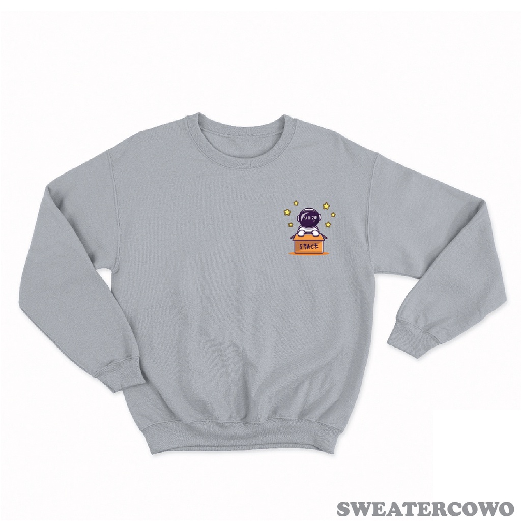 Sweaterpolos Basic Sweater SPACE ASTRONOUT ( Sablon ) Unisex Pria &amp; Wanita