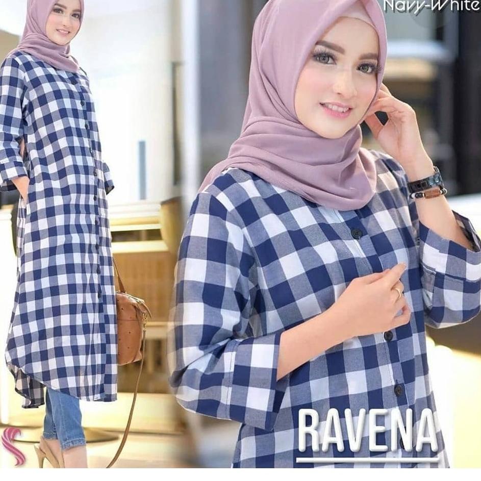(TERBARU) Long Tunik Ravena Kotak Kotak Square Casual Trendy