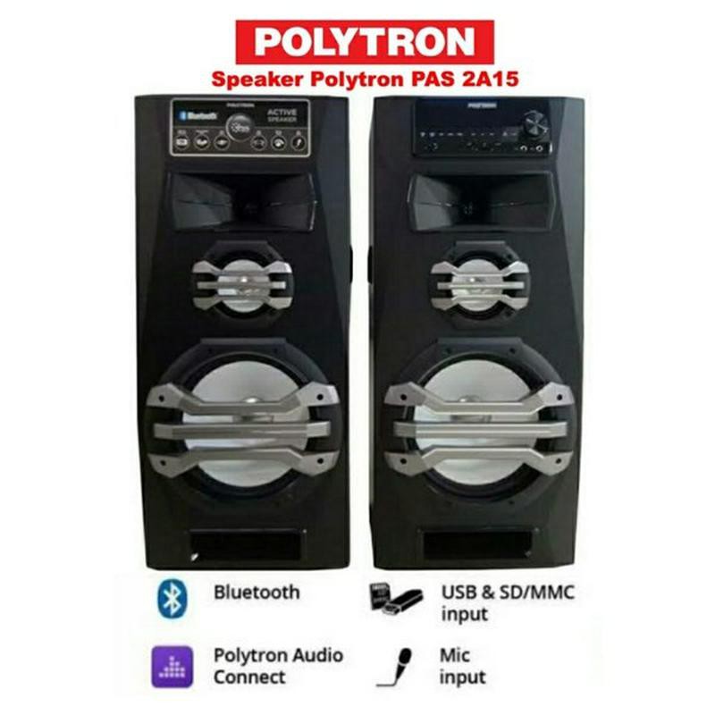 SPEAKER AKTIF POLYTRON PAS 2A15 BA DOUBLE WOOFER BLUETOOTH USB KARAOKE - NEW