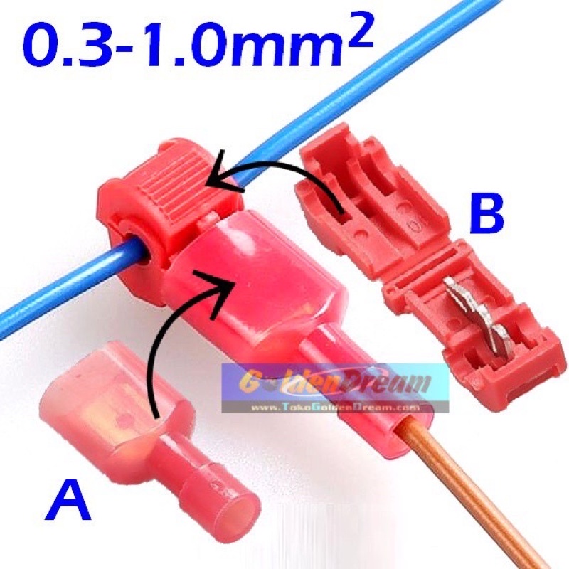 Jumper T Merah 0.3-1mm2 Wire Connector Suntik kabel Cabang Split Cable jumper T