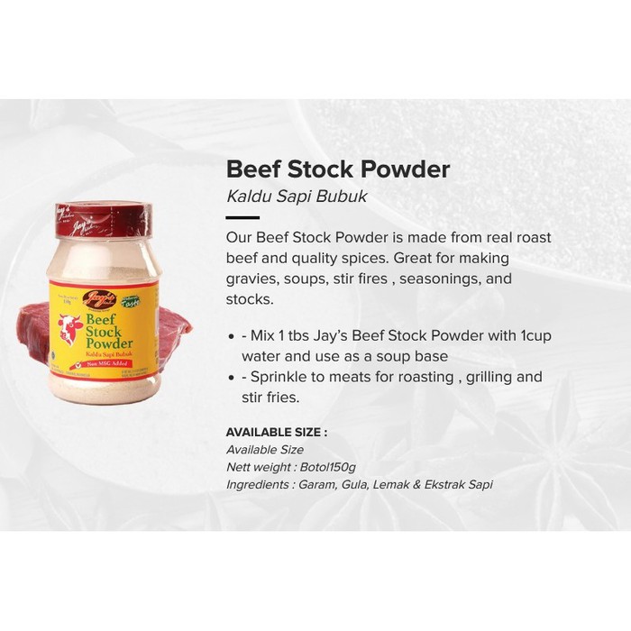 Jay's Jays Beef Stock Powder Kaldu Sapi Bubuk Non-MSG 150 gr / 150gr