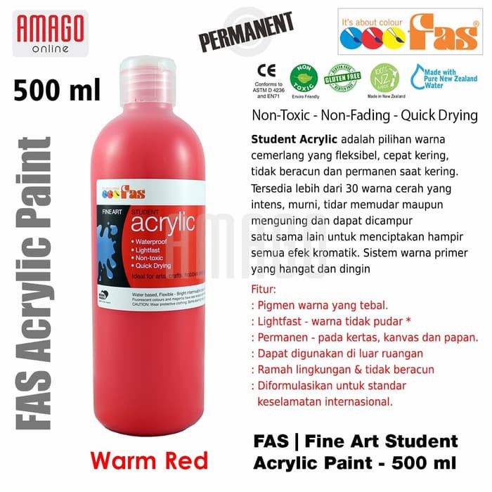 FAS - STUDENT ACRYLIC PAINT - 500 ML - WARM RED