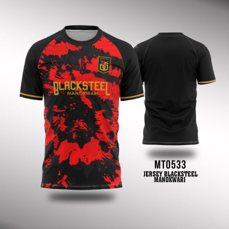 Kaos Jersey futsal sepakbola BLACKSTEEL MANOKWARI hitam merah custom free nickname XXL