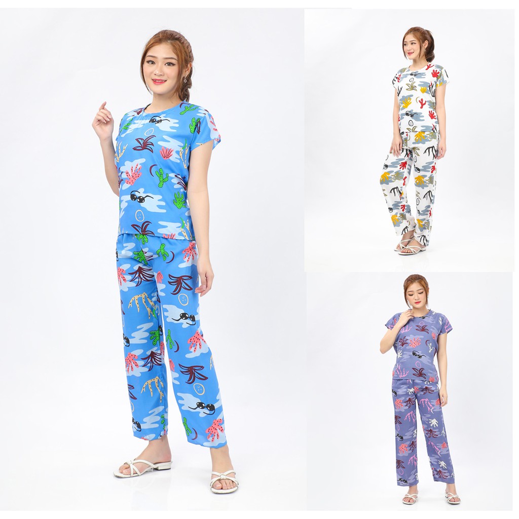 One Set Wanita Kaos Lengan Pendek & Celana Pendek Kaktus