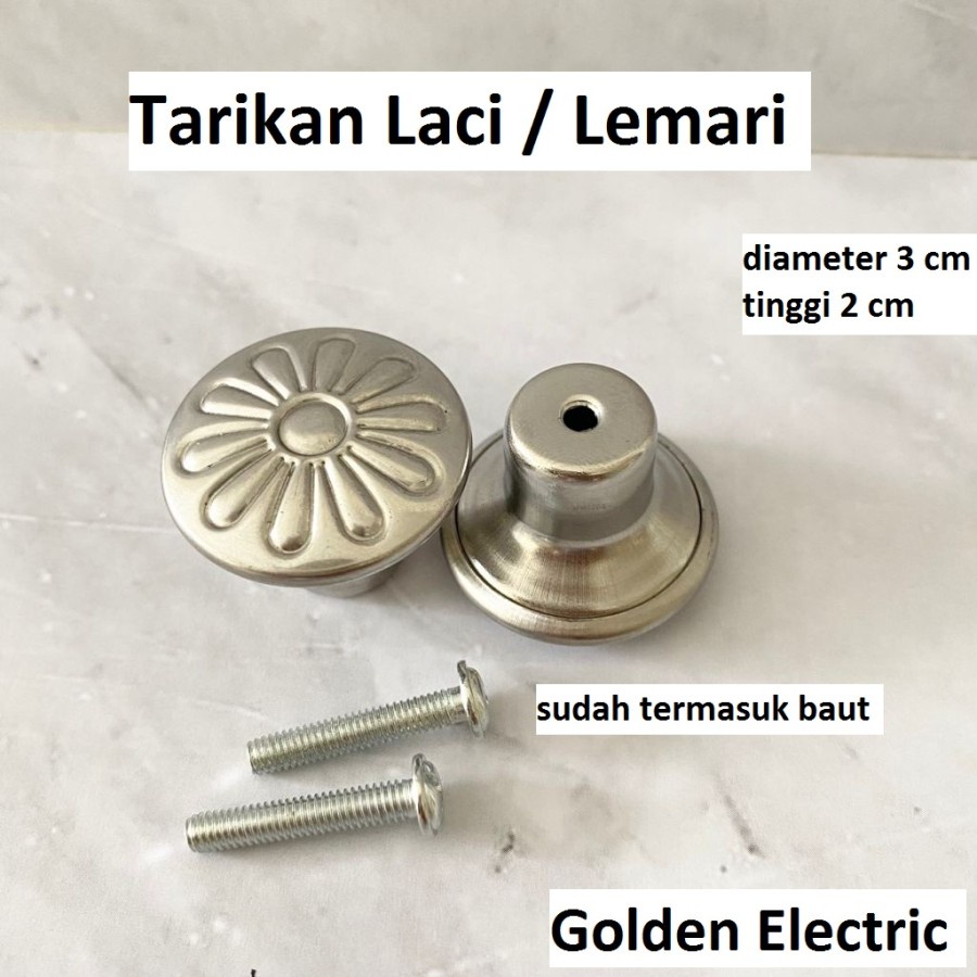 Tarikan Laci Lemari Pintu Bentuk Bulat Bunga Silver 3cm Kecil Modern Handle Pegangan Pintu Kayu Besi