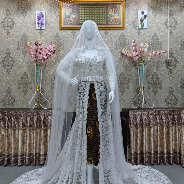 Baju Pengantin Wedding Dress Muslimah Jawa India kebaya akad nikah pengantin - putih9, all size