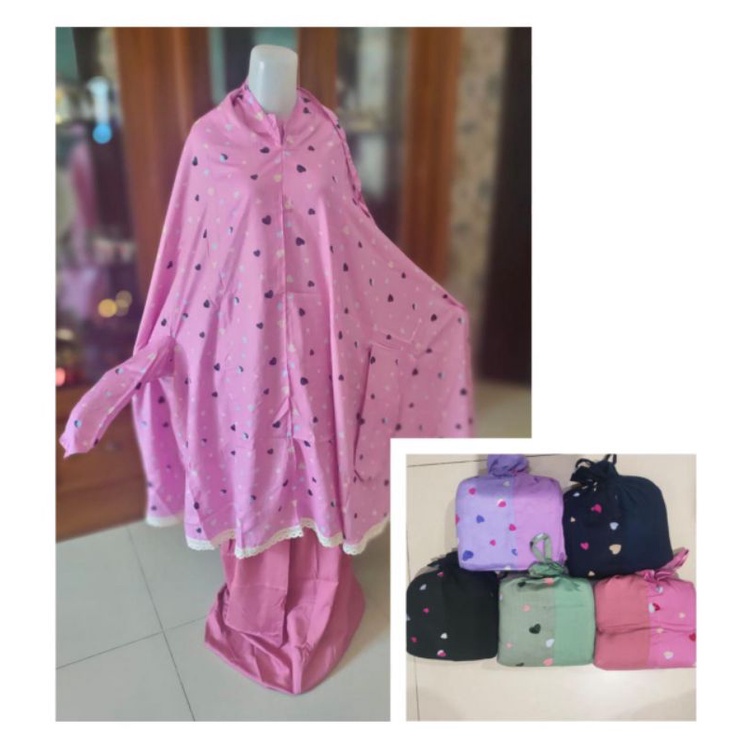 Mukena Hadramaut Yaman Atas Bawah + Lengan Motif Love Premium