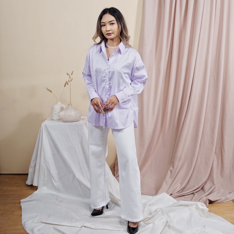 Gingham Lilac Oversized Shirt - Kemeja Oversized Wanita