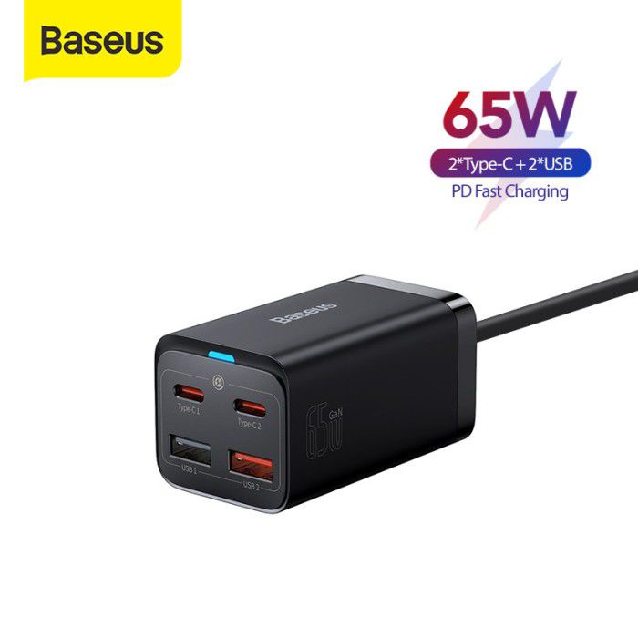 Baseus GAN 3 Pro Desktop Fast Charger 65W 4 in 1 -  Adaptor Wall Charging - 2 USB Port + 2 Type C PD - Garansi Resmi 6 Bulan