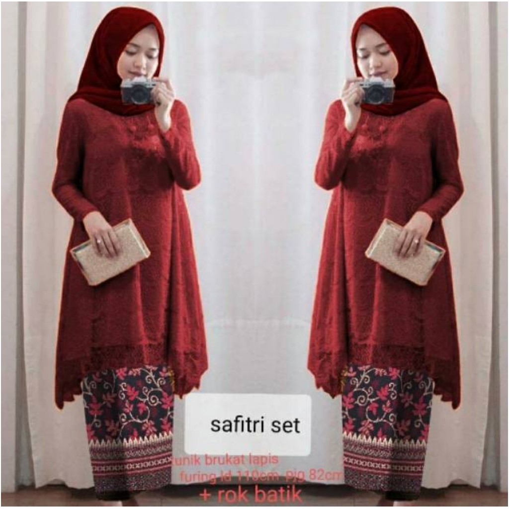 (S M L XL XXL) SET SAFITRI KEBAYA PREMIUM + ROK BATIK BRUKAT SERAGAM KONDANGAN WISUDA