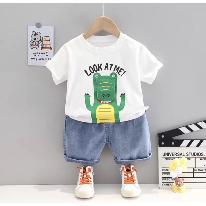 kaos dan celana pendek levis anak motif dinoo 1-5 tahun grosir