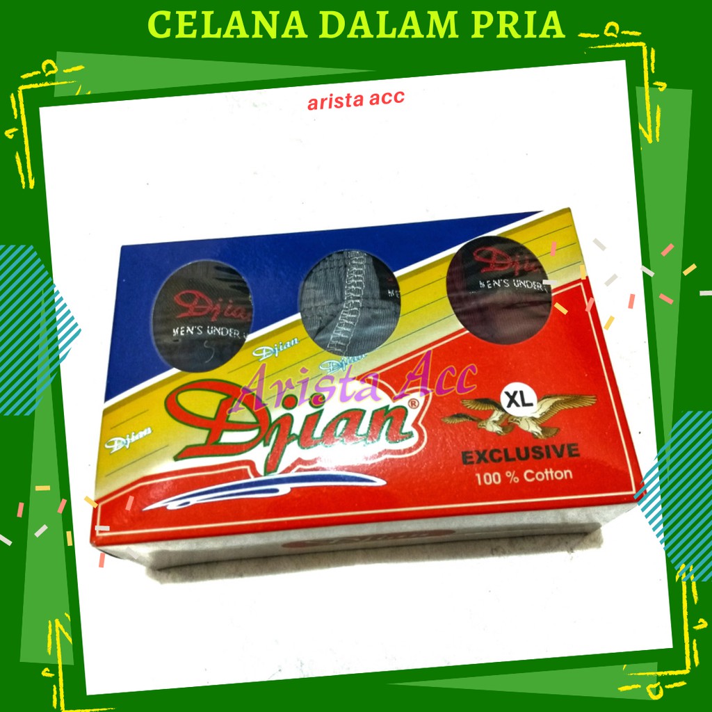 (Isi 3) CD CelanaDalam Pria Dewasa Djian Cowok Motif Polos Halus Nyaman