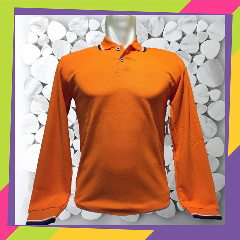 Polo Polos Orange Panjang - polo Orange Lengan Panjang - Kaos Polo Polos - Kaos Kerah Polos - KAOS K