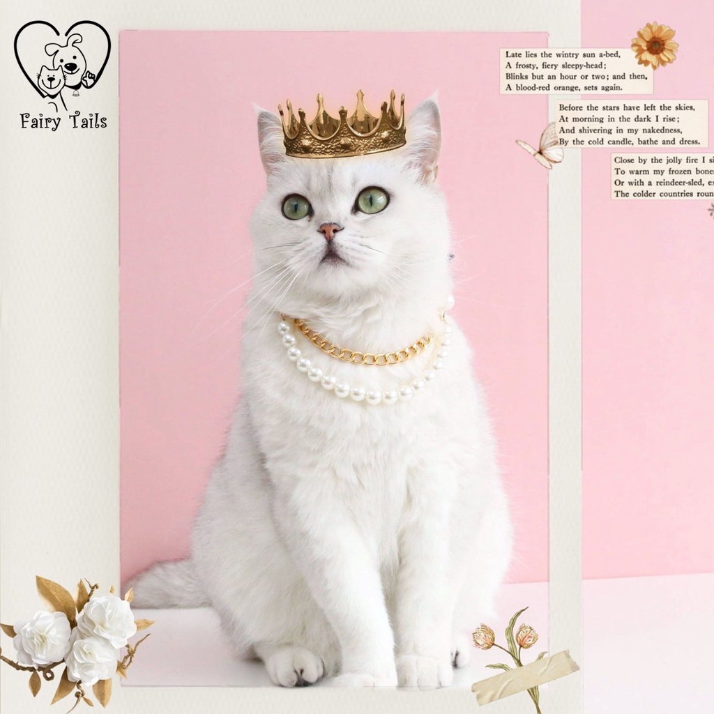 Rantai Kucing Anjing Kostum Cosplay Anabul Anjing Kucing Kalung Rantai dengan Mutiara | Pet Gold Chain with Pearl Necklace
