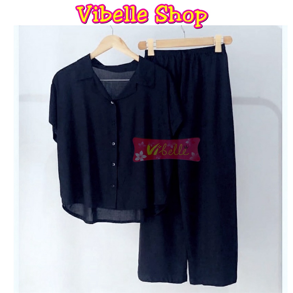 VIBELLE SHOP STELAN PIYAMA CP SET KEMEJA POLOS WANITA HARGA PROMO BAJU TIDUR SUPER MURAH-5