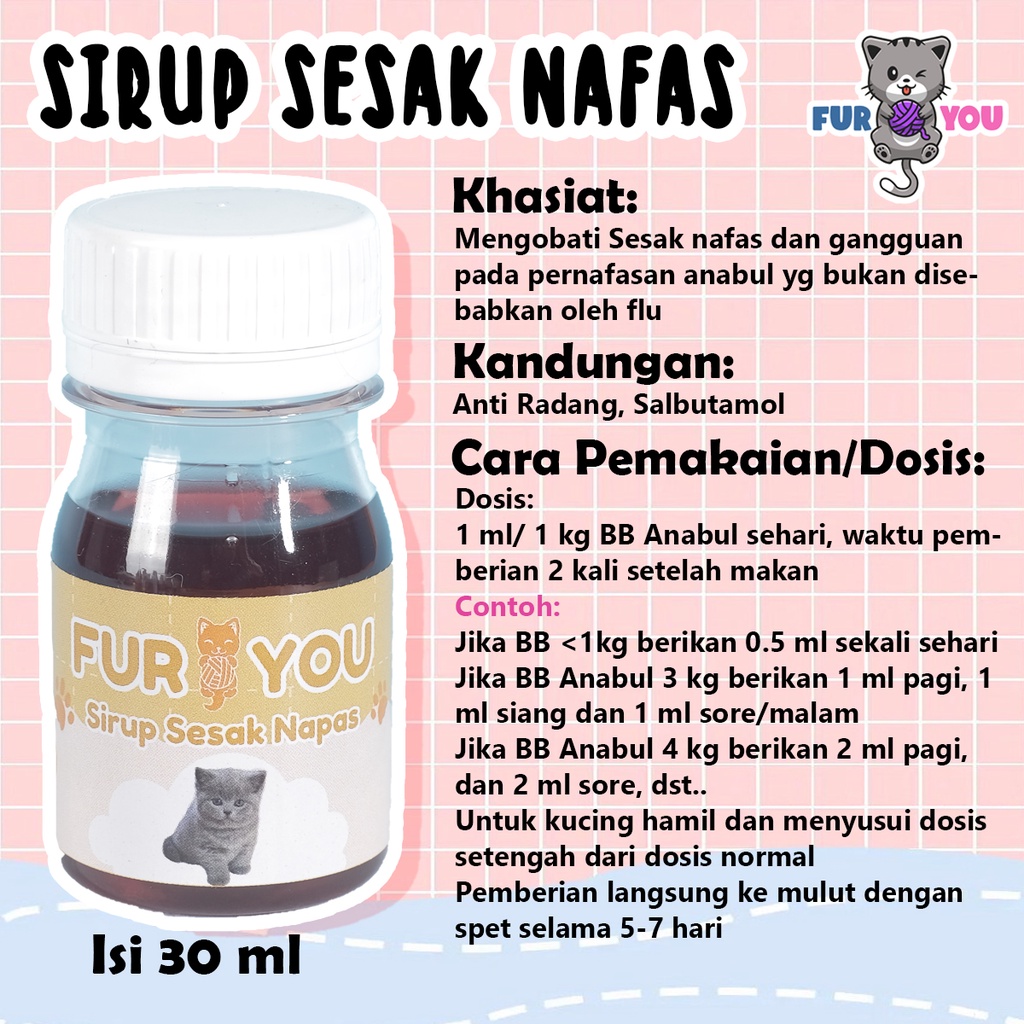 Fur You Sirup Sesak Nafas Untuk Penanganan Anabul kucing infeksi saluran pernafasan nafas bunyi