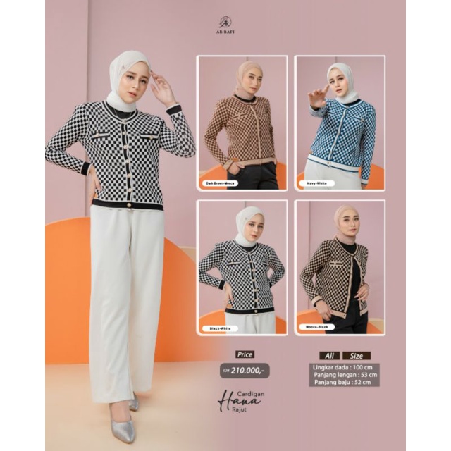 *Cardigan Sweater Rajut Arrafi Hana Cardigan Kekinian Anak remaja Motif kotak Lengan Panjang Terbaru
