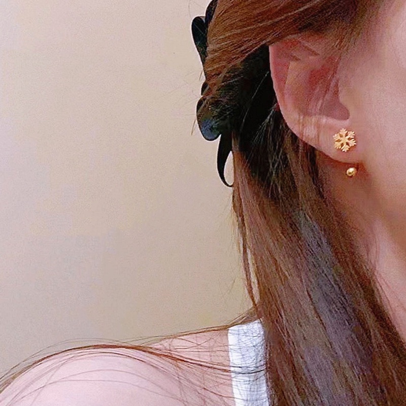 Anting Titanium Wanita Anti Karat dan anti luntur asli Emas 18K kepingan salju Aksesoris Perhiasan