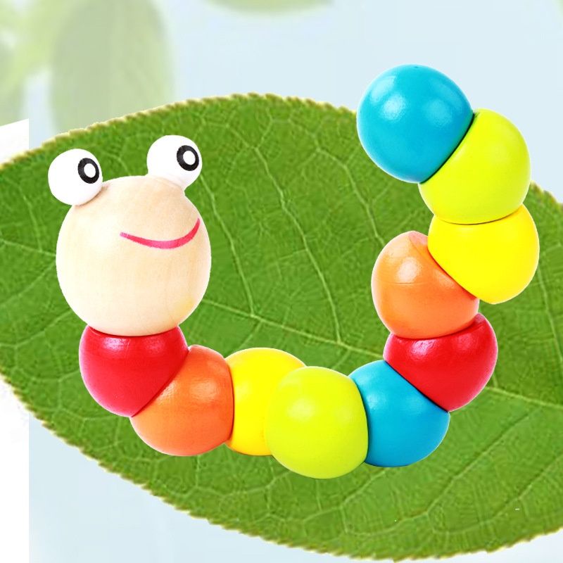 Mainan Edukasi Anak Ulat Kayu Lucu Mainan Ulat Kayu Lucu Mini Worm Colorful Wooden Toy