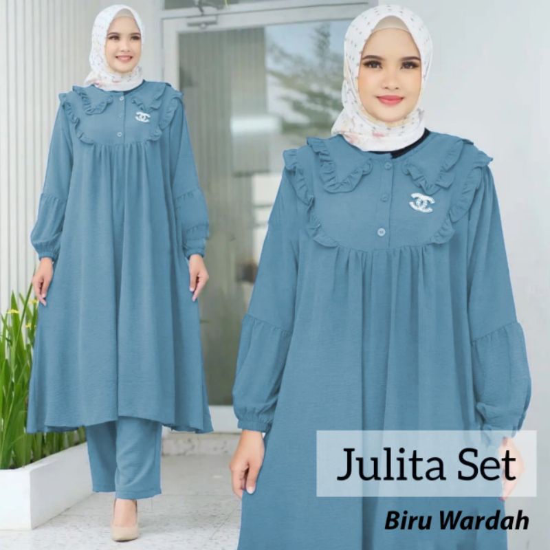 Baju Stelan Dewasa / Stelan JULITA Bahan Crinkle Air Flow / Setcel Wanita Kekinian / Fashion Wanita Muslimah COD