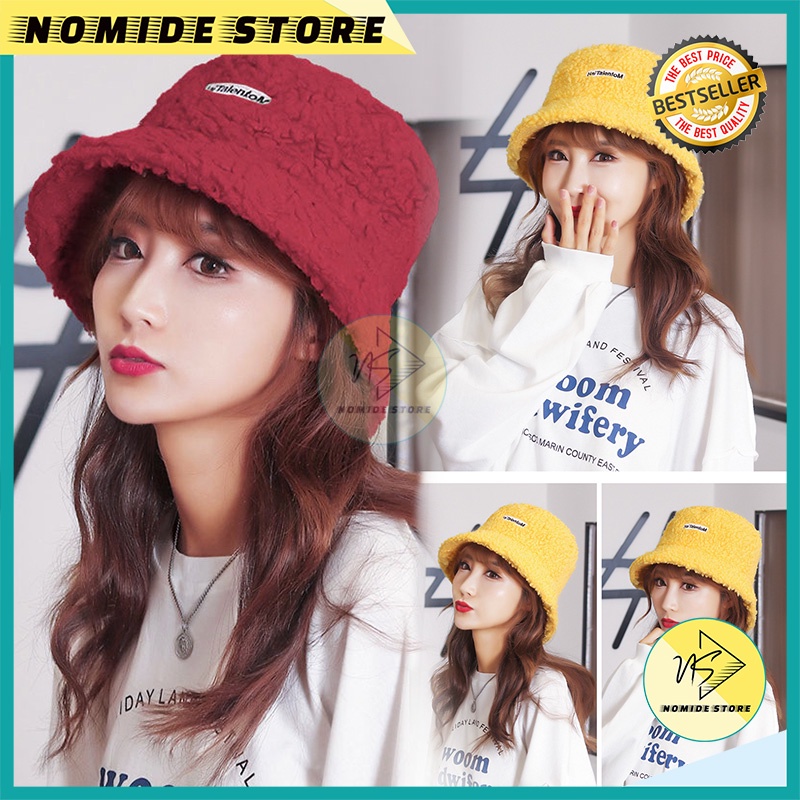 Bucket Hat Pria Wanita Korea Motif HaiTalentoM Bahan Kain Wol Bulu Domba halus kualitas Import TBA