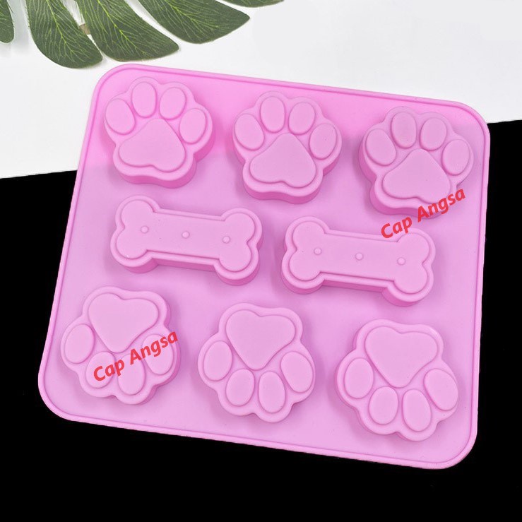 CETAKAN SILICONE PET PAW BONE 8 CAVITY CETAKAN SILIKON TULANG TELAPAK HEWAN AGAR PUDING FONDANT CHOCOLATE MOLD 3D KUE