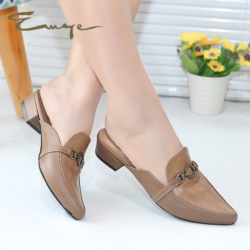 EMYE - Sepatu Pantofel Mules Wanita Hak 3cm Sepatu Formal Wanita Original