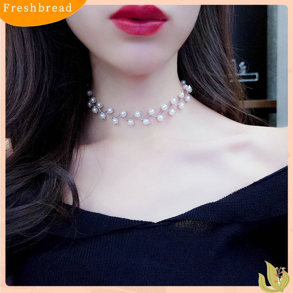 [Fresh] Kalung Choker 2 Layer Aksen Mutiara Imitasi untuk Wanita / Pesta Cocktail / Hadiah