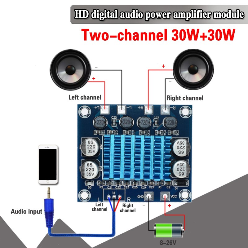 (Ele) Tpa3110 Xh-A232 30w + 30w 2.0 Channel Papan Power Amplifier Audio Stereo Digital Warna Putih